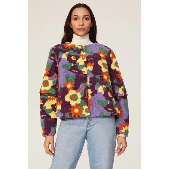 Anthropologie Jackets & Blazers - Anthropologie Hutch Women’s Medium Floral Faux Sherpa Jacket Maximalist Artsy